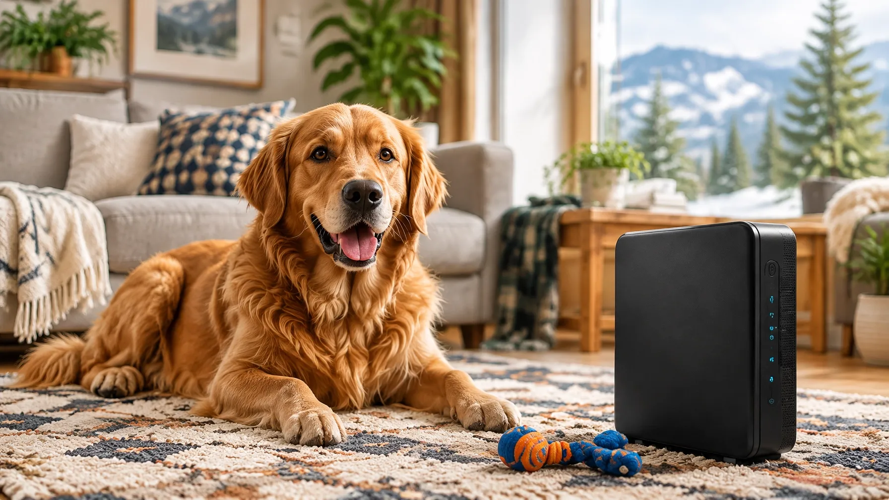 A warm home, a curious golden dog, and a Wi-Fi router in Wakey’s featured video